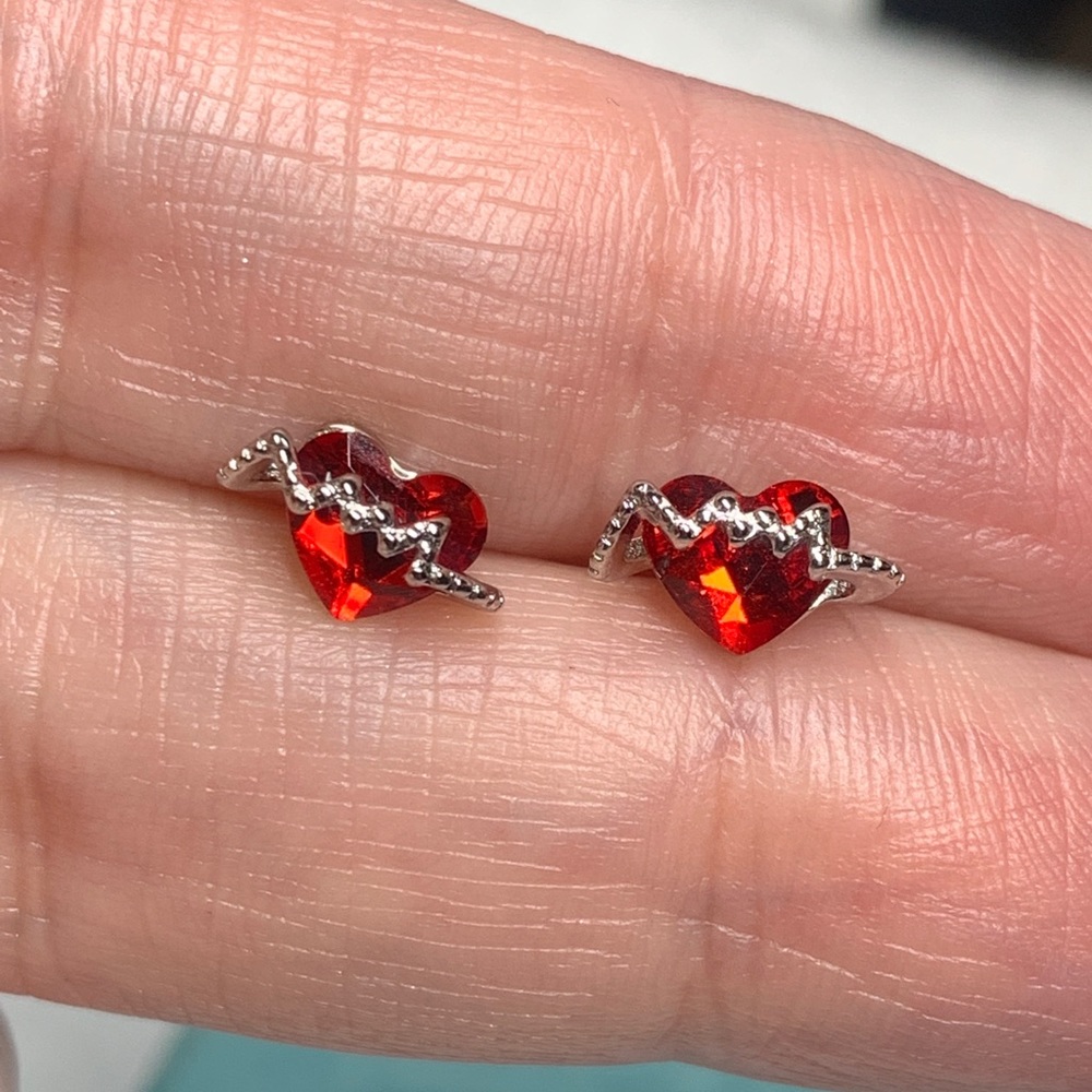 Sterling Silver Ruby Red Valentine Sweetheart Stud - image 6